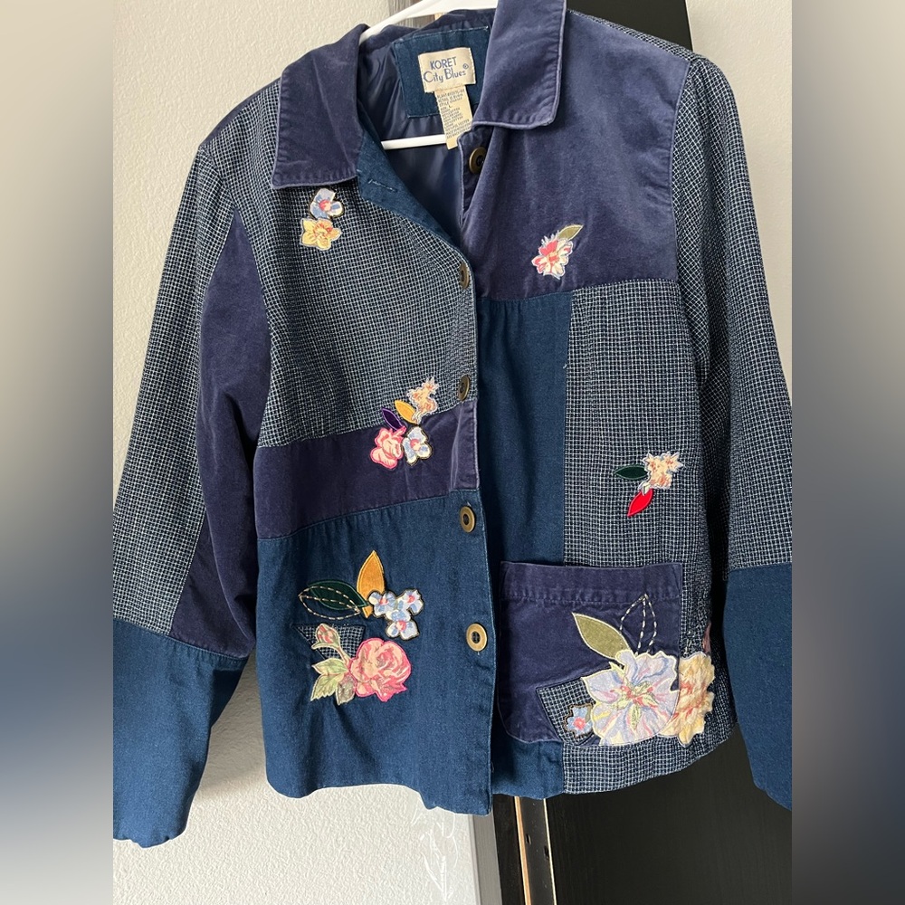 Vintage Women's Patchwork Jacket - Blue With Embr… - image 1
